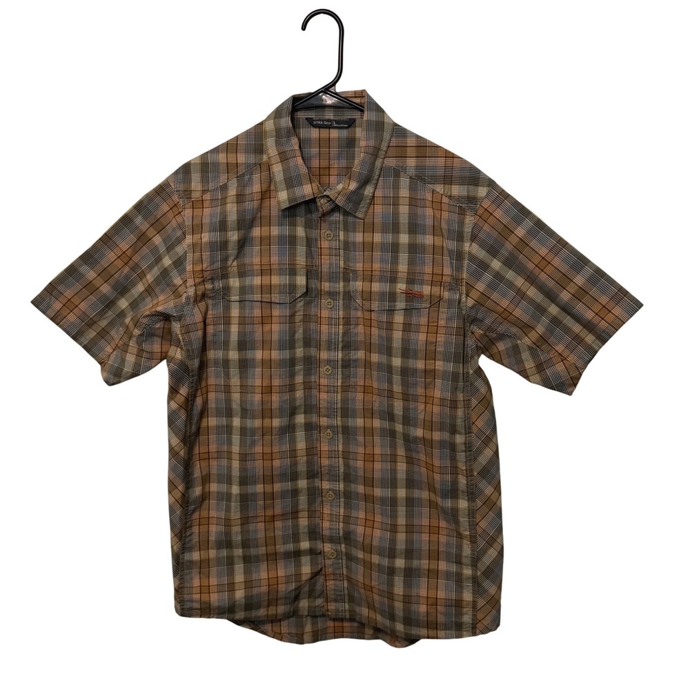 Sitka Gear Globe Trotter Shirt Mens Large Brown Plaid Short Sleeve Button Down